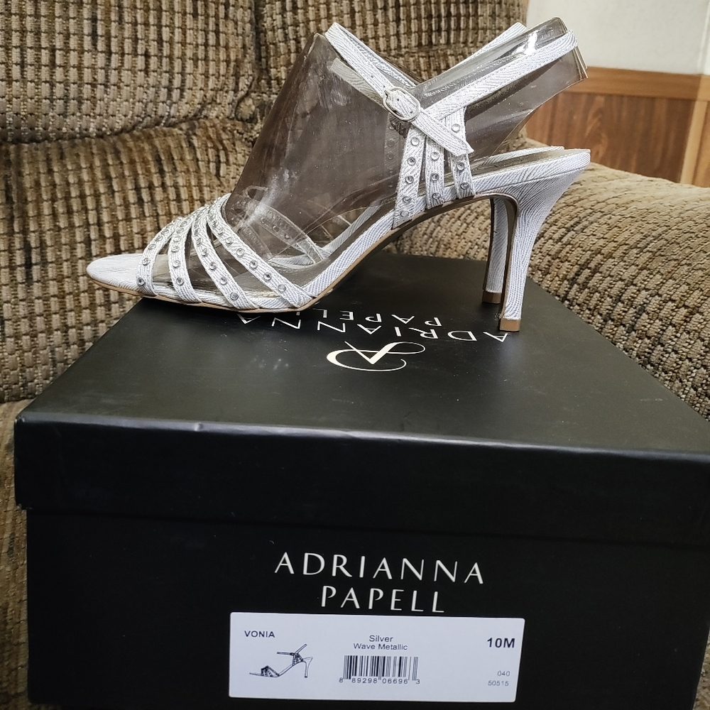 Adrianna Papell Silver Strappy Heels